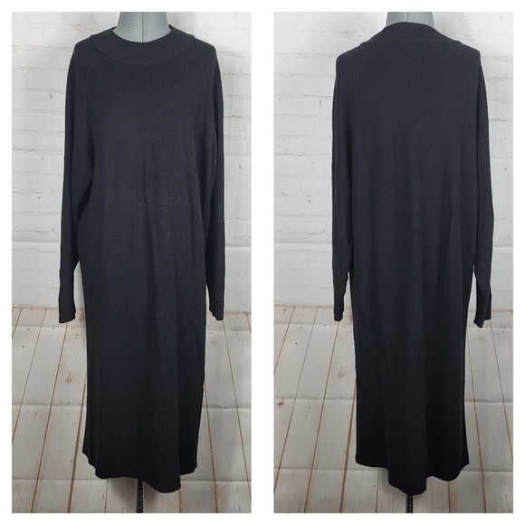 Free People Beach Mock Neck Long Sleeve Knit Midi Dress in Black Small - Picture 3 of 9